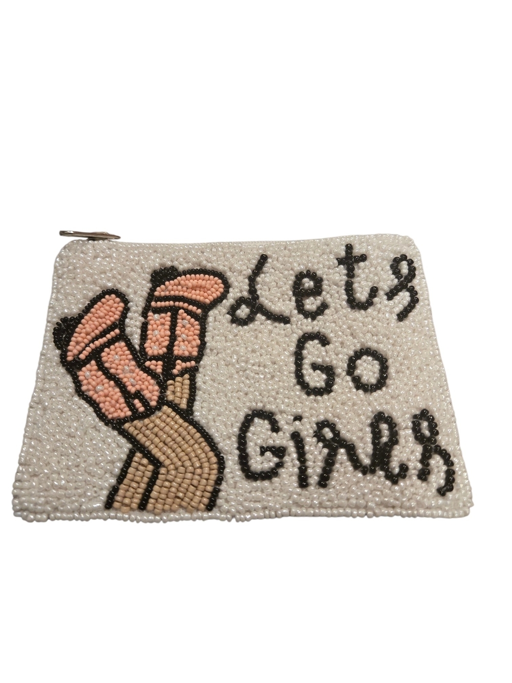 Beaded 'Let's Go Girls' White Pouch with Pink Heels